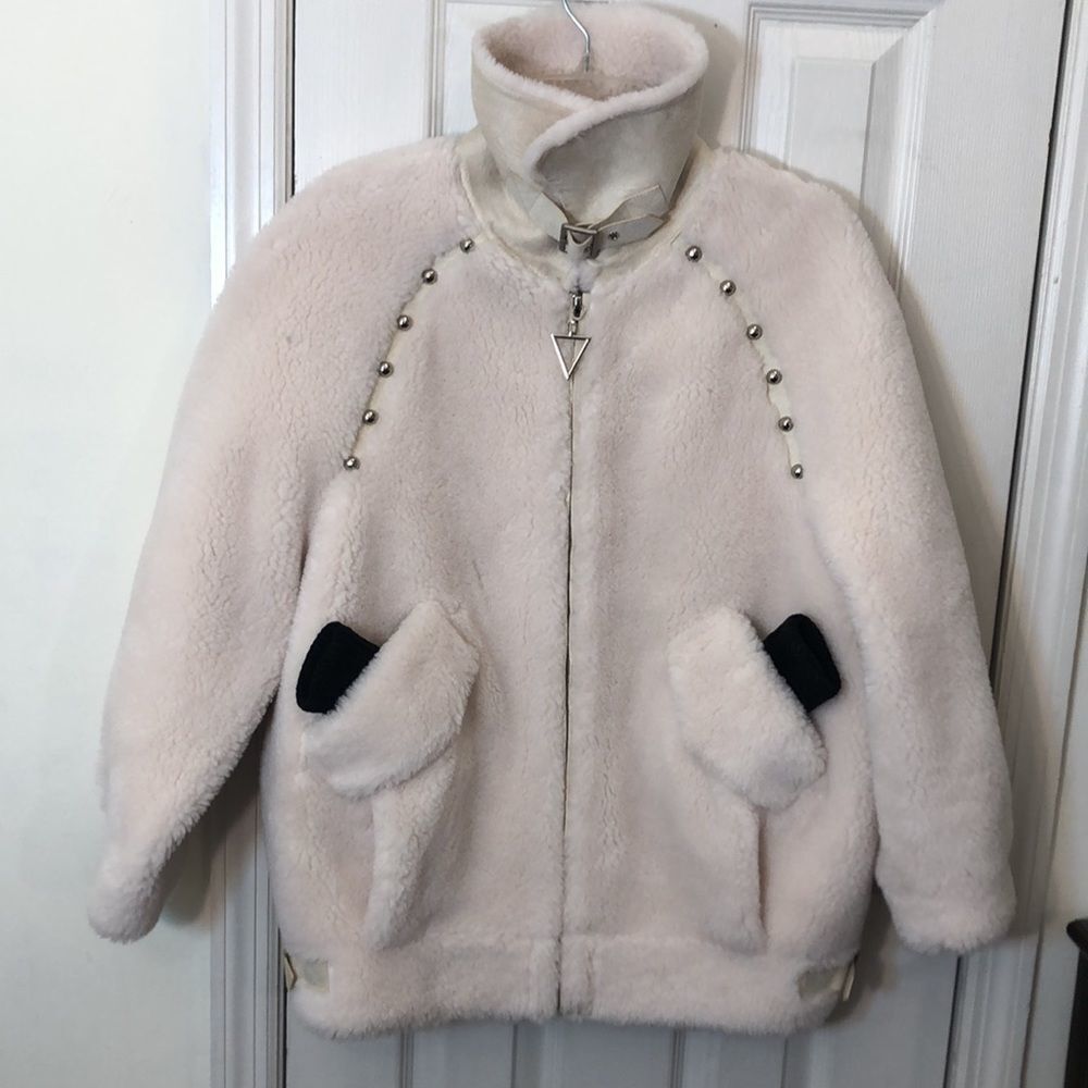 Faux Fur Shearling Off-White Jacket/Coat Winter, Pit to Pit 23" Pre-Owned - Picture 4 of 16